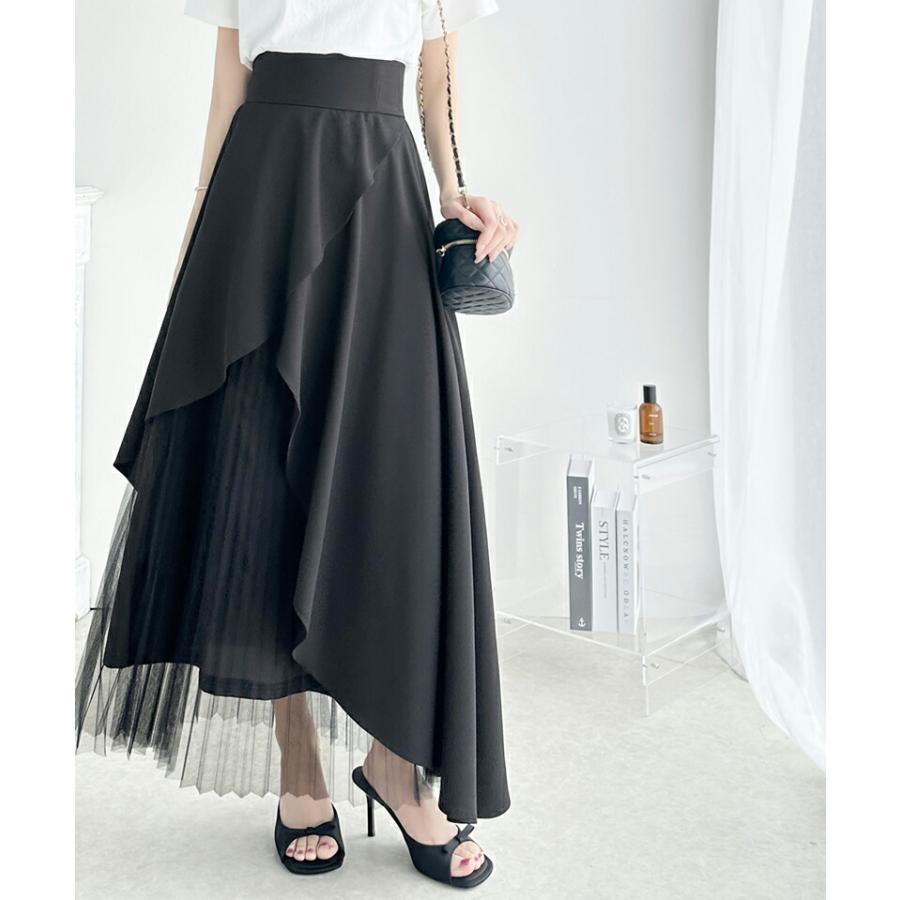 【mily bilet】 ボトムス スカート レディース アシメトリー フリル 使い プリーツ チュール 異素材組み合わせ SK ウエスト 後ろ ファスナー | classicalelf | 04