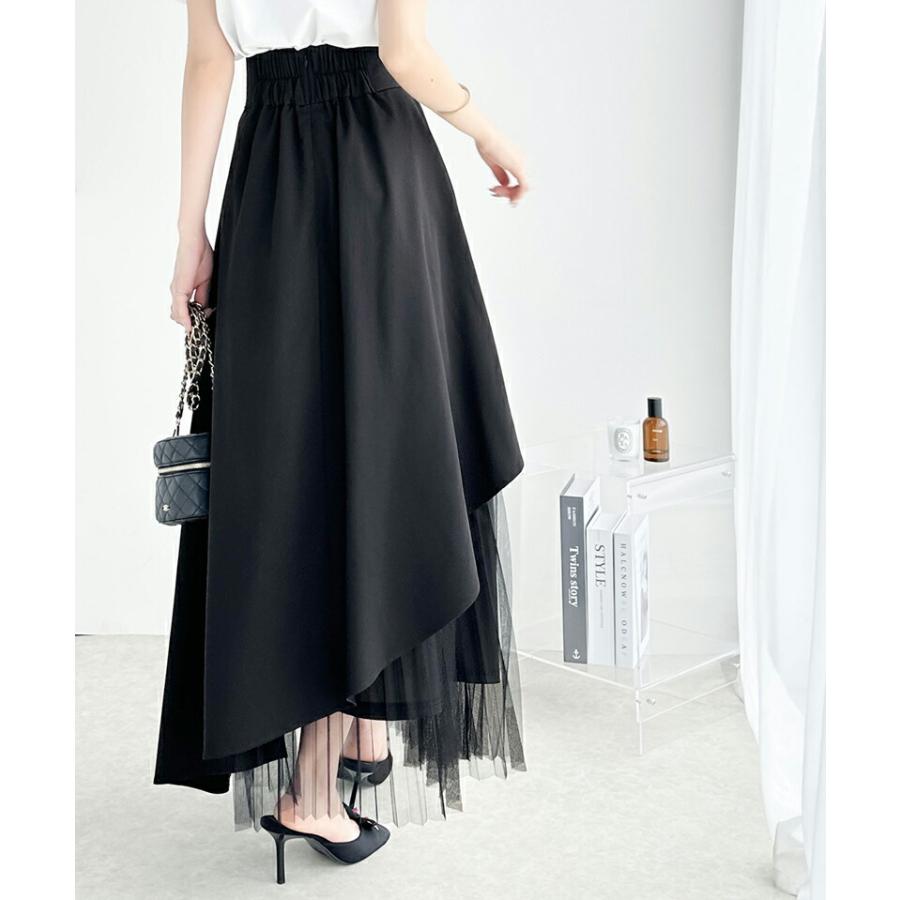 【mily bilet】 ボトムス スカート レディース アシメトリー フリル 使い プリーツ チュール 異素材組み合わせ SK ウエスト 後ろ ファスナー | classicalelf | 05