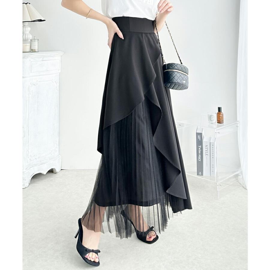 【mily bilet】 ボトムス スカート レディース アシメトリー フリル 使い プリーツ チュール 異素材組み合わせ SK ウエスト 後ろ ファスナー | classicalelf | 06