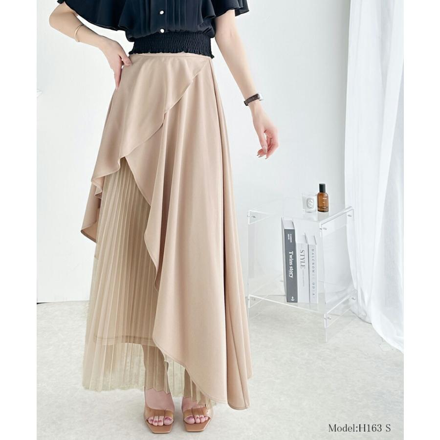 【mily bilet】 ボトムス スカート レディース アシメトリー フリル 使い プリーツ チュール 異素材組み合わせ SK ウエスト 後ろ ファスナー | classicalelf | 07