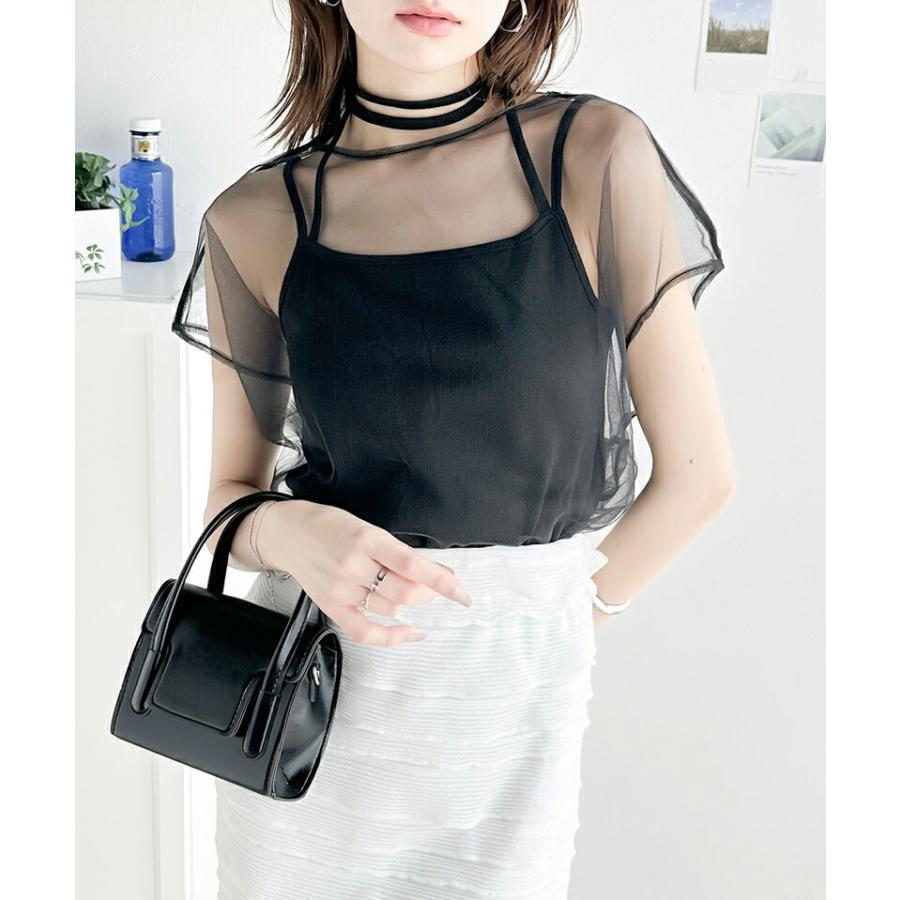 【mily bilet】 トップス キャミソール レディース チョーカー リボン 使い カップ 付き キャミ レイヤード テレコリブ素材 肩紐 アジャスター | classicalelf | 10