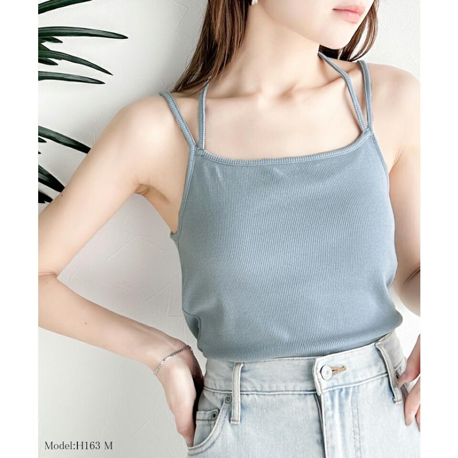 【mily bilet】 トップス キャミソール レディース チョーカー リボン 使い カップ 付き キャミ レイヤード テレコリブ素材 肩紐 アジャスター | classicalelf | 14
