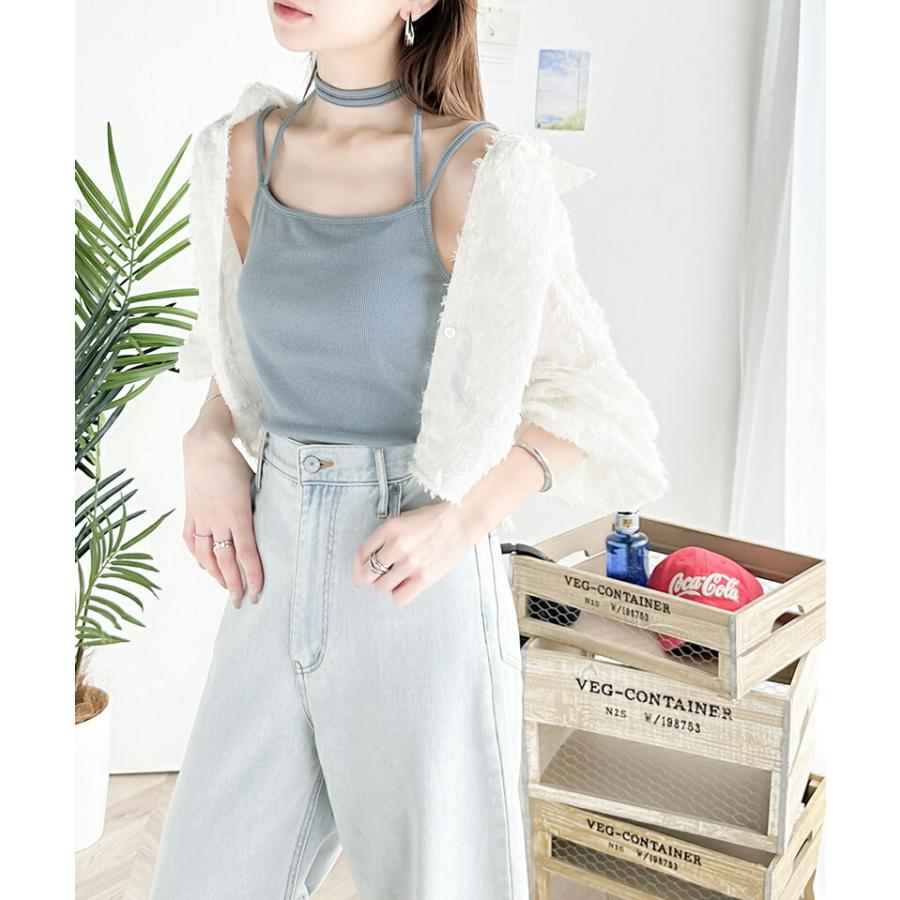 【mily bilet】 トップス キャミソール レディース チョーカー リボン 使い カップ 付き キャミ レイヤード テレコリブ素材 肩紐 アジャスター | classicalelf | 16