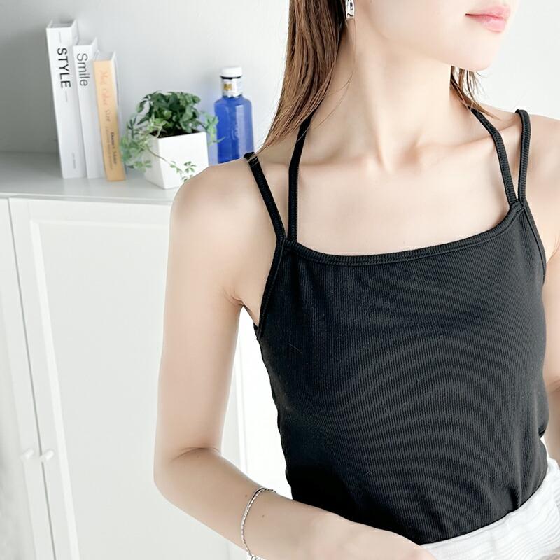 【mily bilet】 トップス キャミソール レディース チョーカー リボン 使い カップ 付き キャミ レイヤード テレコリブ素材 肩紐 アジャスター | classicalelf | 19