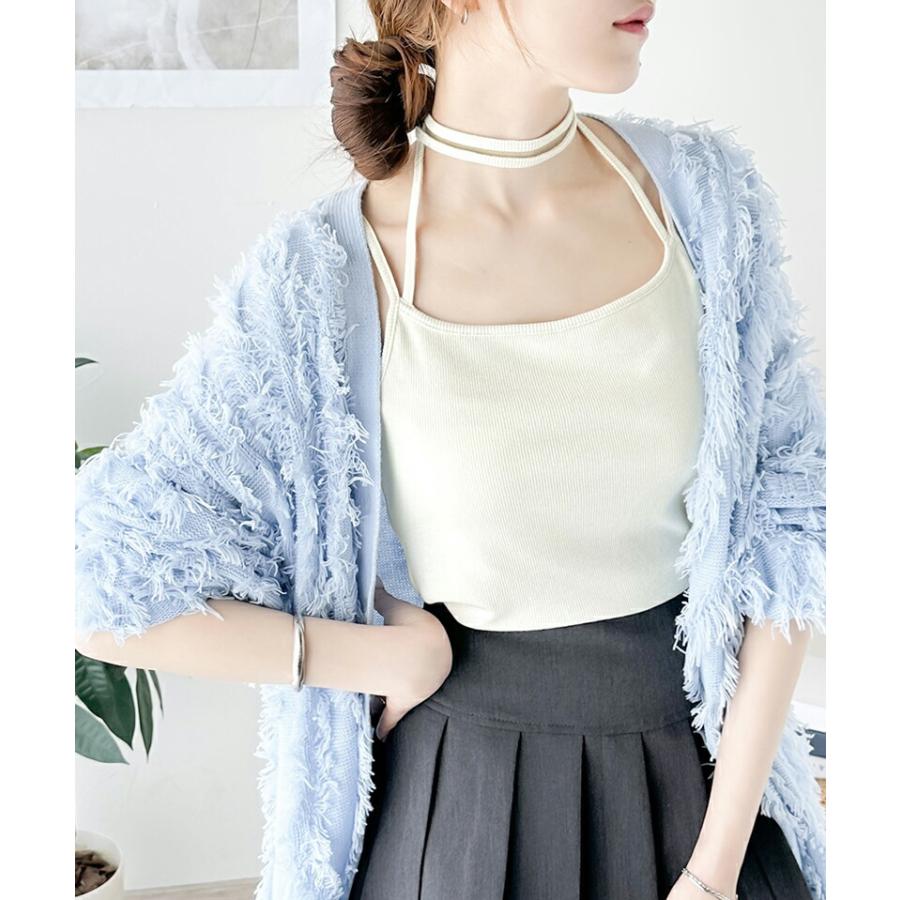 【mily bilet】 トップス キャミソール レディース チョーカー リボン 使い カップ 付き キャミ レイヤード テレコリブ素材 肩紐 アジャスター | classicalelf | 05