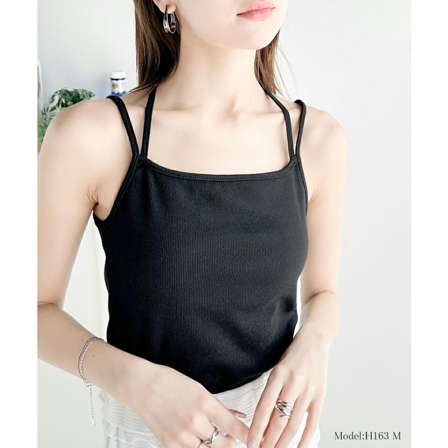 【mily bilet】 トップス キャミソール レディース チョーカー リボン 使い カップ 付き キャミ レイヤード テレコリブ素材 肩紐 アジャスター | classicalelf | 07