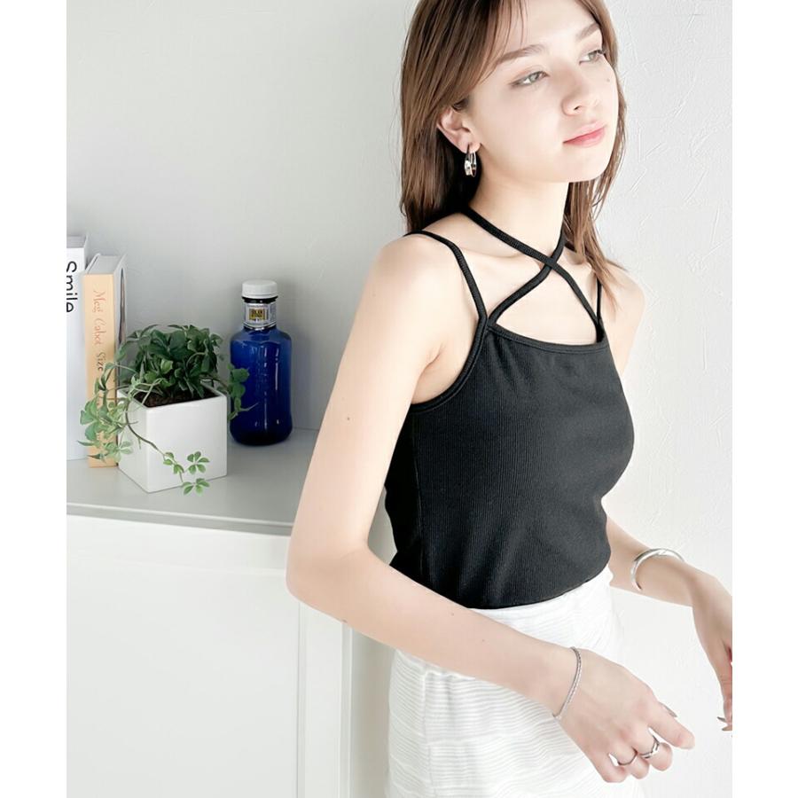 【mily bilet】 トップス キャミソール レディース チョーカー リボン 使い カップ 付き キャミ レイヤード テレコリブ素材 肩紐 アジャスター | classicalelf | 08