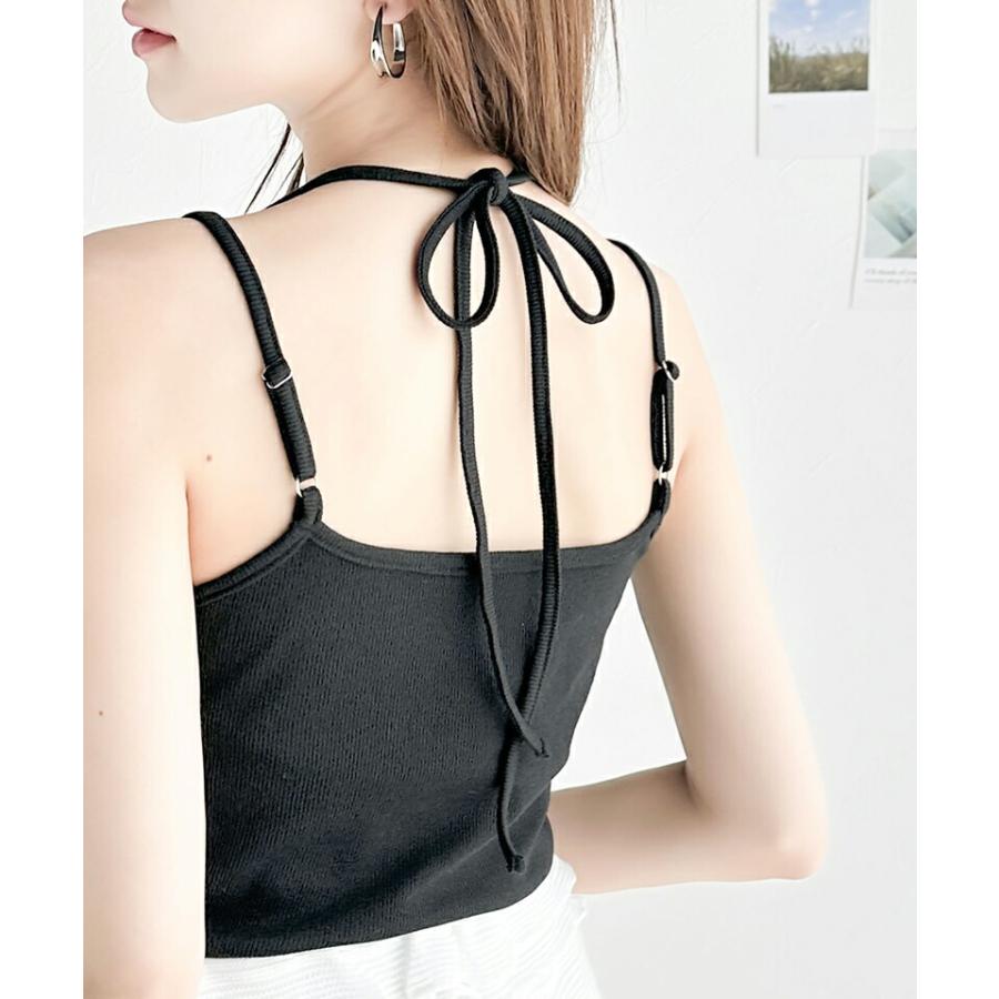 【mily bilet】 トップス キャミソール レディース チョーカー リボン 使い カップ 付き キャミ レイヤード テレコリブ素材 肩紐 アジャスター | classicalelf | 09