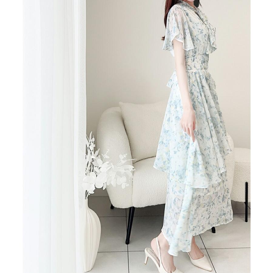 【mily bilet】 ワンピース レディース シフォン 楊柳 ムラ柄 ワンピ リボン タイ 付き ウエスト シャーリング ゴム 仕様 フレア シルエット | classicalelf | 10