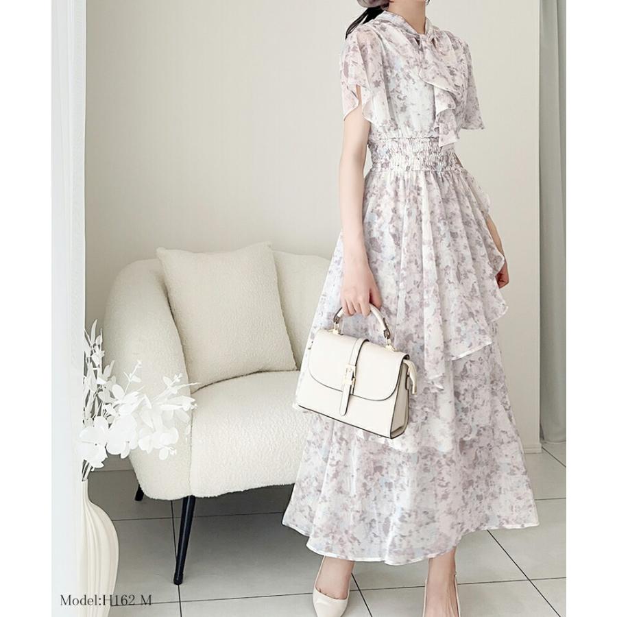 【mily bilet】 ワンピース レディース シフォン 楊柳 ムラ柄 ワンピ リボン タイ 付き ウエスト シャーリング ゴム 仕様 フレア シルエット | classicalelf | 12