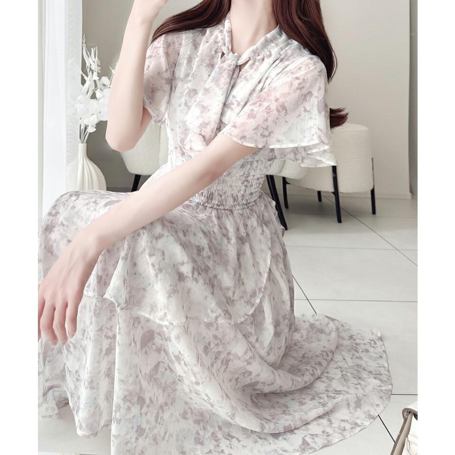 【mily bilet】 ワンピース レディース シフォン 楊柳 ムラ柄 ワンピ リボン タイ 付き ウエスト シャーリング ゴム 仕様 フレア シルエット | classicalelf | 13