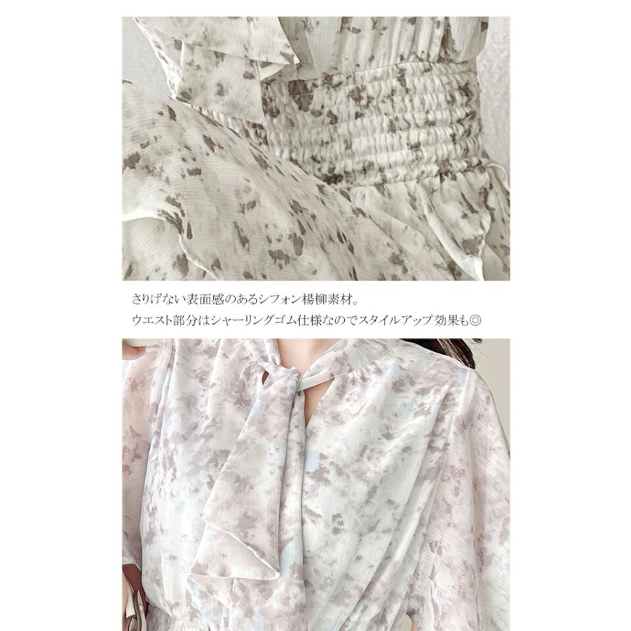 【mily bilet】 ワンピース レディース シフォン 楊柳 ムラ柄 ワンピ リボン タイ 付き ウエスト シャーリング ゴム 仕様 フレア シルエット | classicalelf | 16