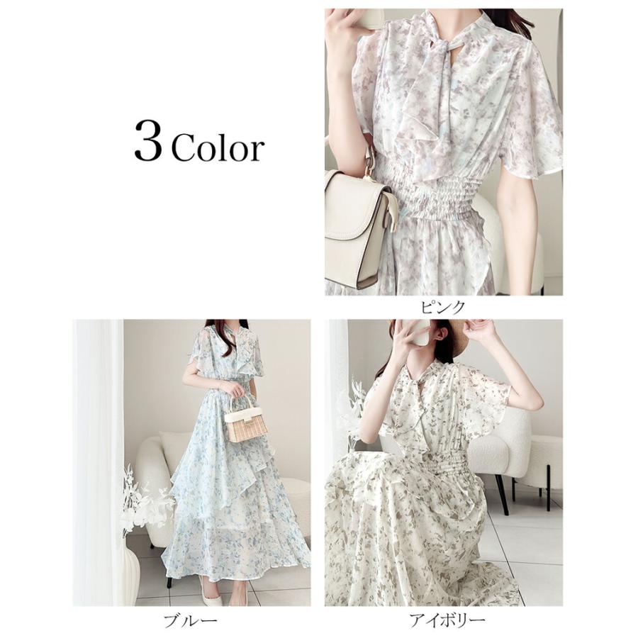 【mily bilet】 ワンピース レディース シフォン 楊柳 ムラ柄 ワンピ リボン タイ 付き ウエスト シャーリング ゴム 仕様 フレア シルエット | classicalelf | 02