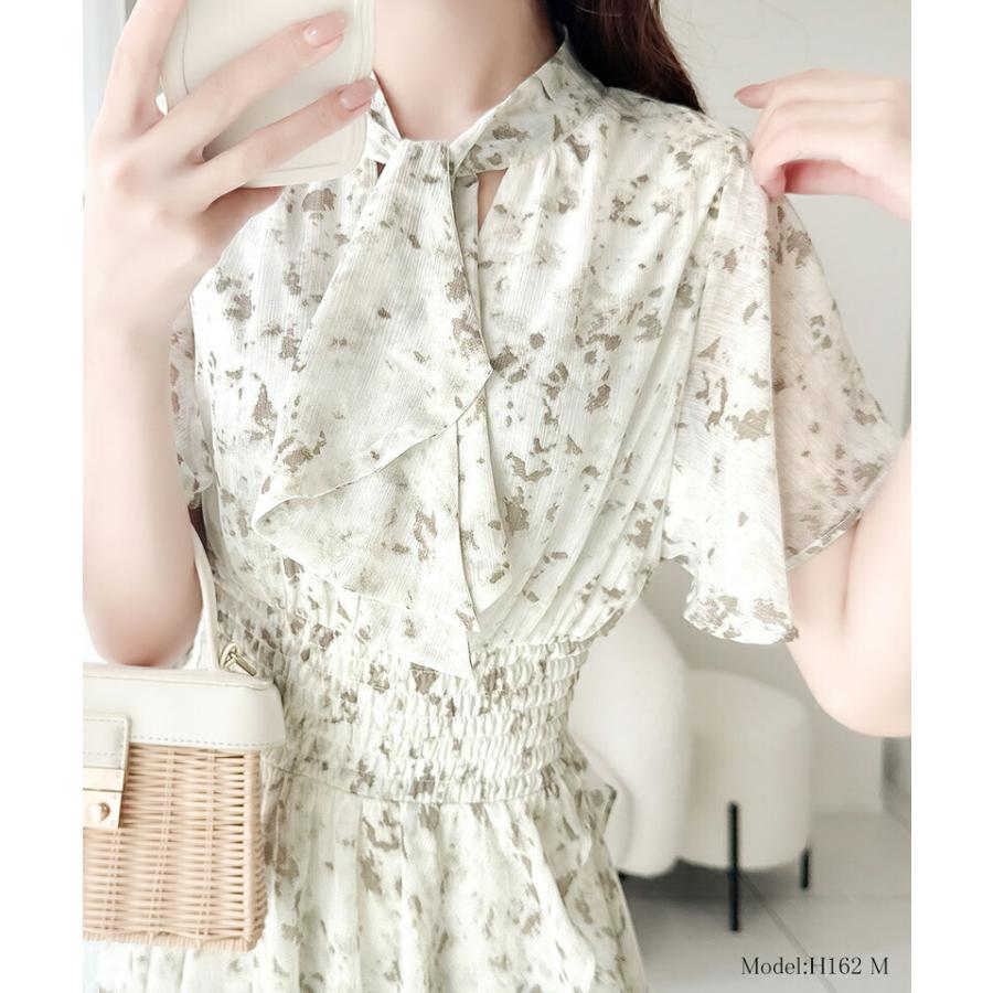 【mily bilet】 ワンピース レディース シフォン 楊柳 ムラ柄 ワンピ リボン タイ 付き ウエスト シャーリング ゴム 仕様 フレア シルエット | classicalelf | 03