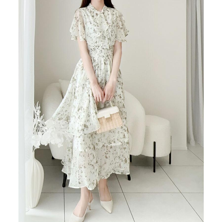 【mily bilet】 ワンピース レディース シフォン 楊柳 ムラ柄 ワンピ リボン タイ 付き ウエスト シャーリング ゴム 仕様 フレア シルエット | classicalelf | 04