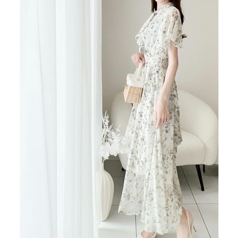 【mily bilet】 ワンピース レディース シフォン 楊柳 ムラ柄 ワンピ リボン タイ 付き ウエスト シャーリング ゴム 仕様 フレア シルエット | classicalelf | 06