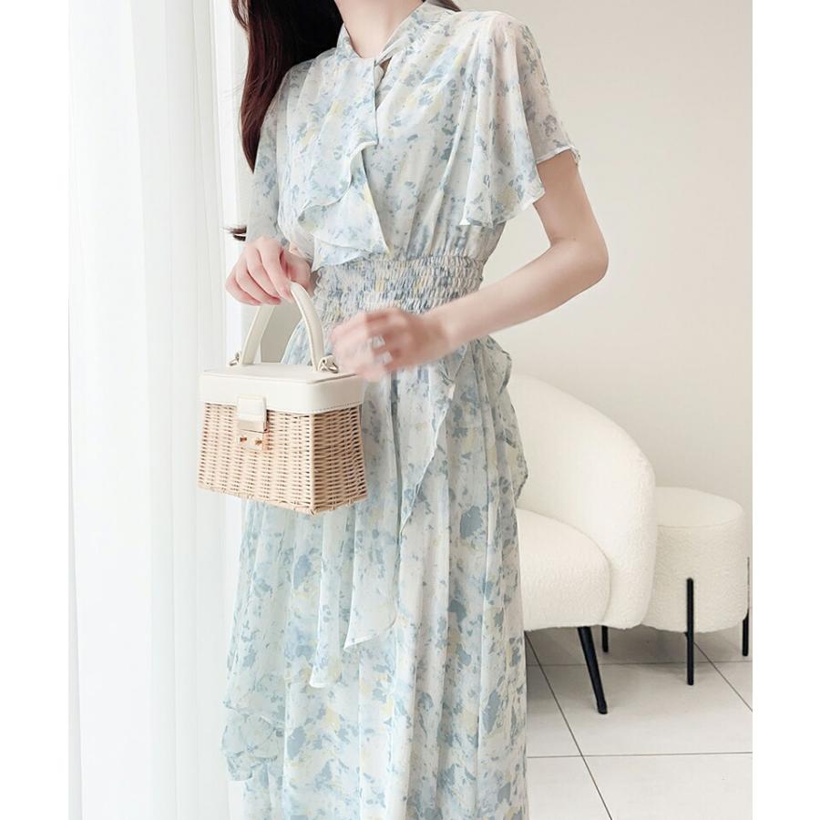 【mily bilet】 ワンピース レディース シフォン 楊柳 ムラ柄 ワンピ リボン タイ 付き ウエスト シャーリング ゴム 仕様 フレア シルエット | classicalelf | 08