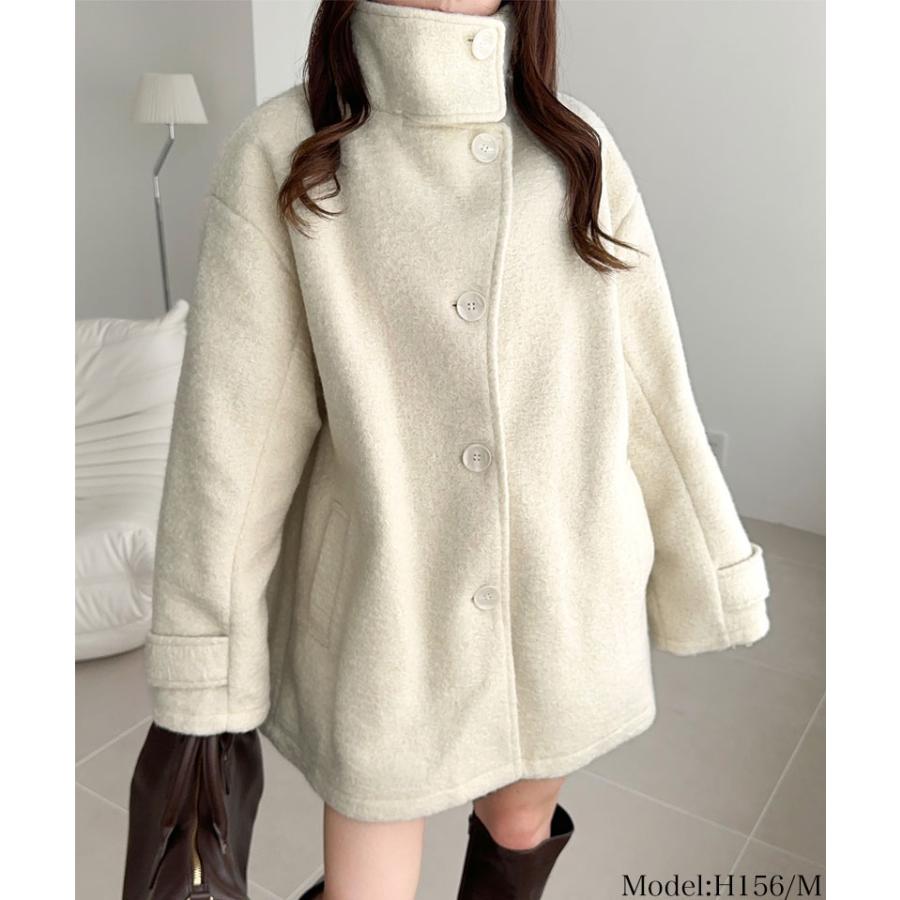 【mily bilet】アウター コート レディース ウールライク ニットコート スタンド 2way ベーシック カラーリング ミドル丈 ネック 暖か ゆったり | classicalelf | 03