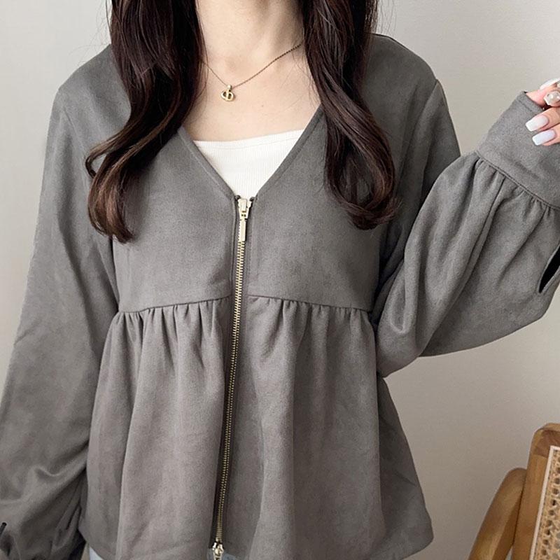 【mily bilet】 トップス カーディガン レディース スウェード ポンチ へプラム ダブル ジップ ジャケット 長袖 羽織り ロングシーズン | classicalelf