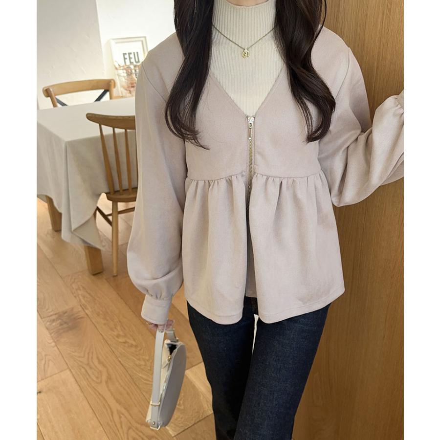 【mily bilet】 トップス カーディガン レディース スウェード ポンチ へプラム ダブル ジップ ジャケット 長袖 羽織り ロングシーズン | classicalelf | 10