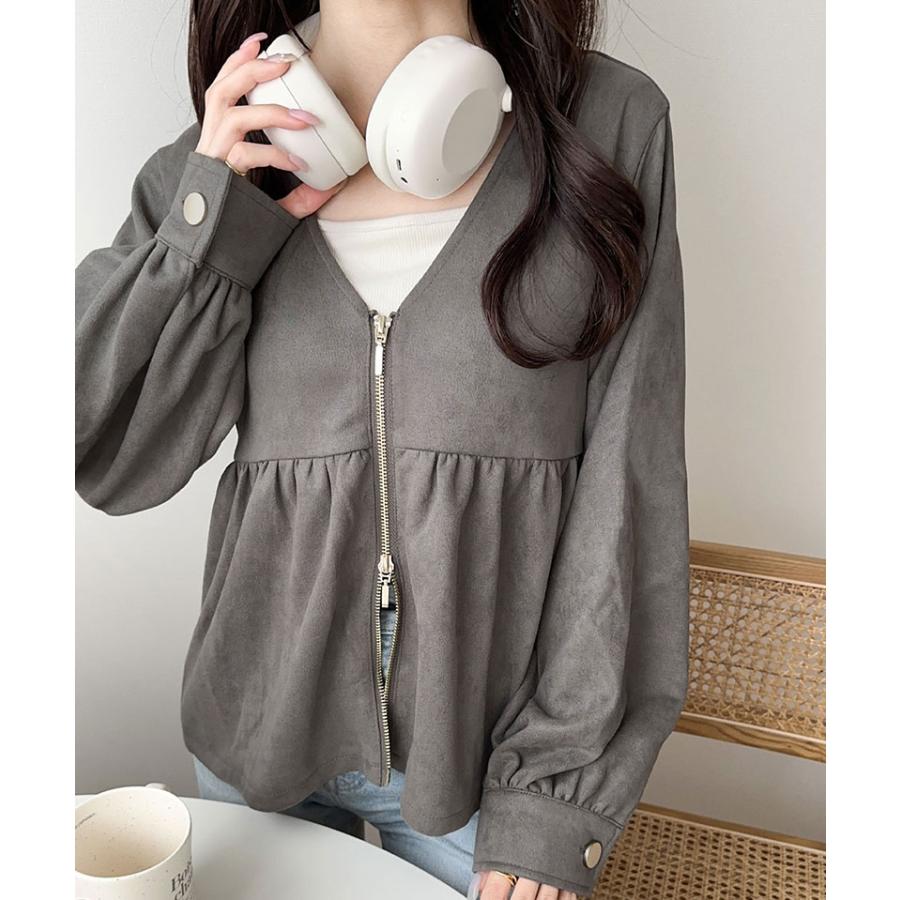 【mily bilet】 トップス カーディガン レディース スウェード ポンチ へプラム ダブル ジップ ジャケット 長袖 羽織り ロングシーズン | classicalelf | 05
