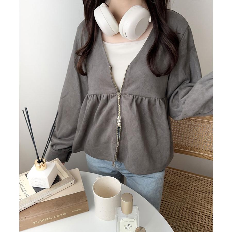 【mily bilet】 トップス カーディガン レディース スウェード ポンチ へプラム ダブル ジップ ジャケット 長袖 羽織り ロングシーズン | classicalelf | 06