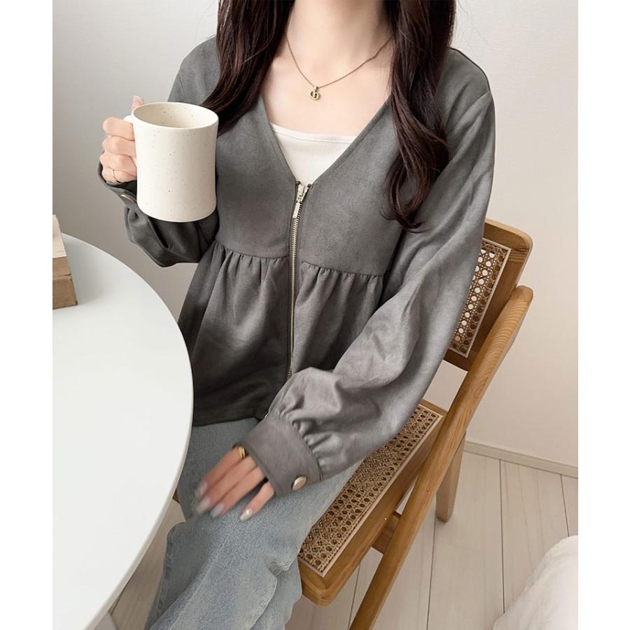 【mily bilet】 トップス カーディガン レディース スウェード ポンチ へプラム ダブル ジップ ジャケット 長袖 羽織り ロングシーズン | classicalelf | 07