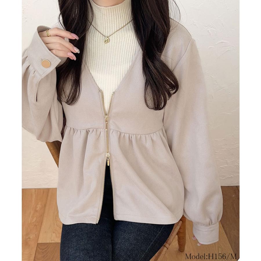 【mily bilet】 トップス カーディガン レディース スウェード ポンチ へプラム ダブル ジップ ジャケット 長袖 羽織り ロングシーズン | classicalelf | 08