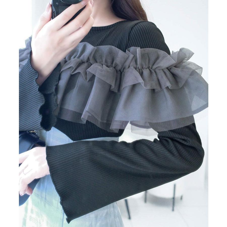 【mily bilet】ワンピース レディース フェミニン ドッキングワンピース チュールフリル シンプル 立体感 華やかな デイリーユース フレア袖 | classicalelf | 12