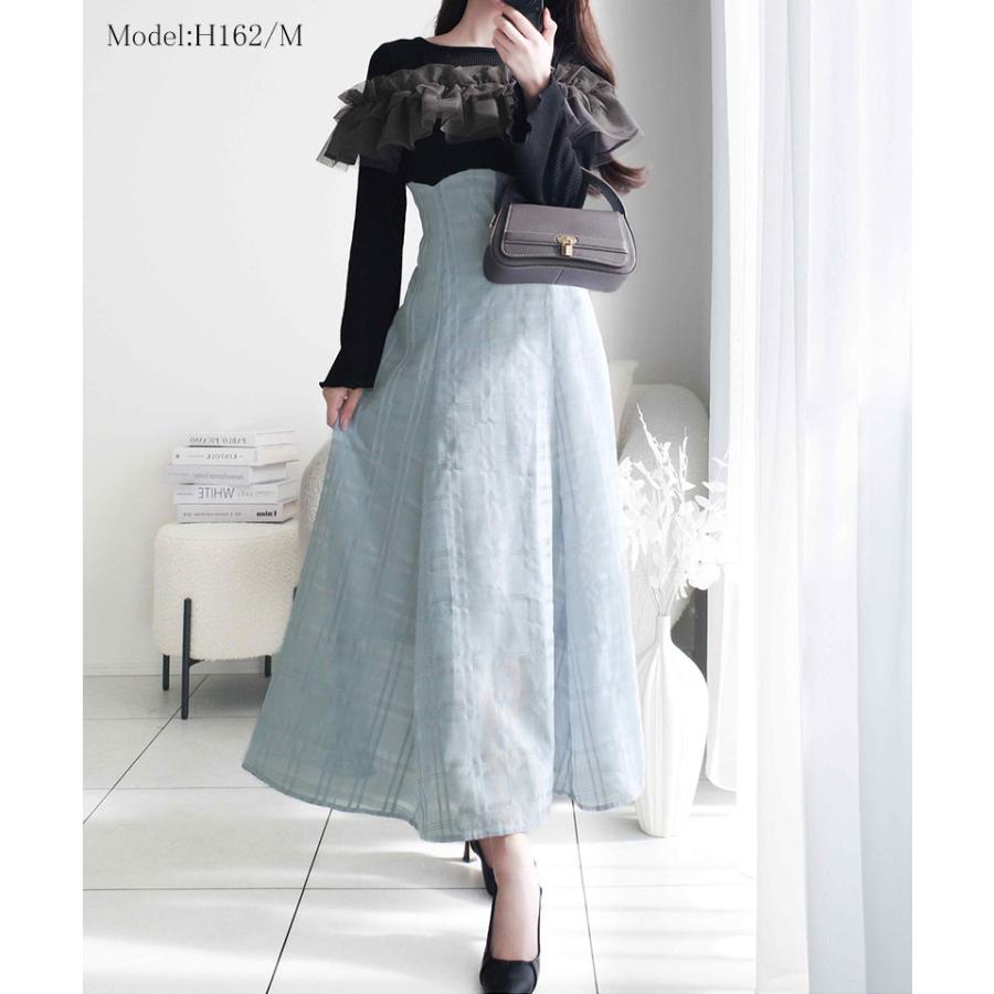 【mily bilet】ワンピース レディース フェミニン ドッキングワンピース チュールフリル シンプル 立体感 華やかな デイリーユース フレア袖 | classicalelf | 08