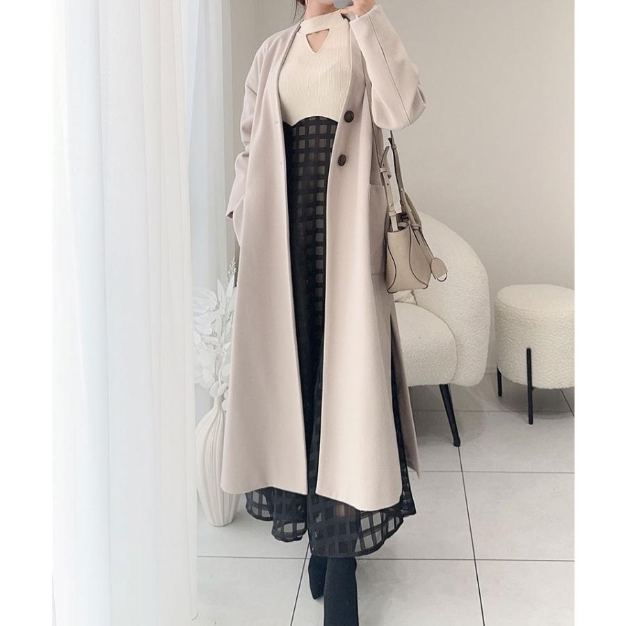 【mily bilet】 ワンピース レディース 袖口 レース リブ ニット ドッキング ワンピ フレア袖 リボン シアー チェック 柄 透け感 レースアップ | classicalelf | 07