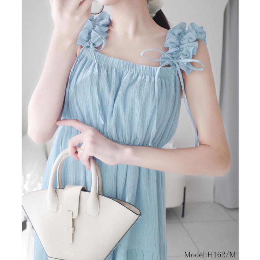 《mily bilet》 ワンピース 夏 レディース フリル ショルダー Aライン キャミワンピース ロング フェミニン エレガント デート お出かけ 2025ss | classicalelf | 11