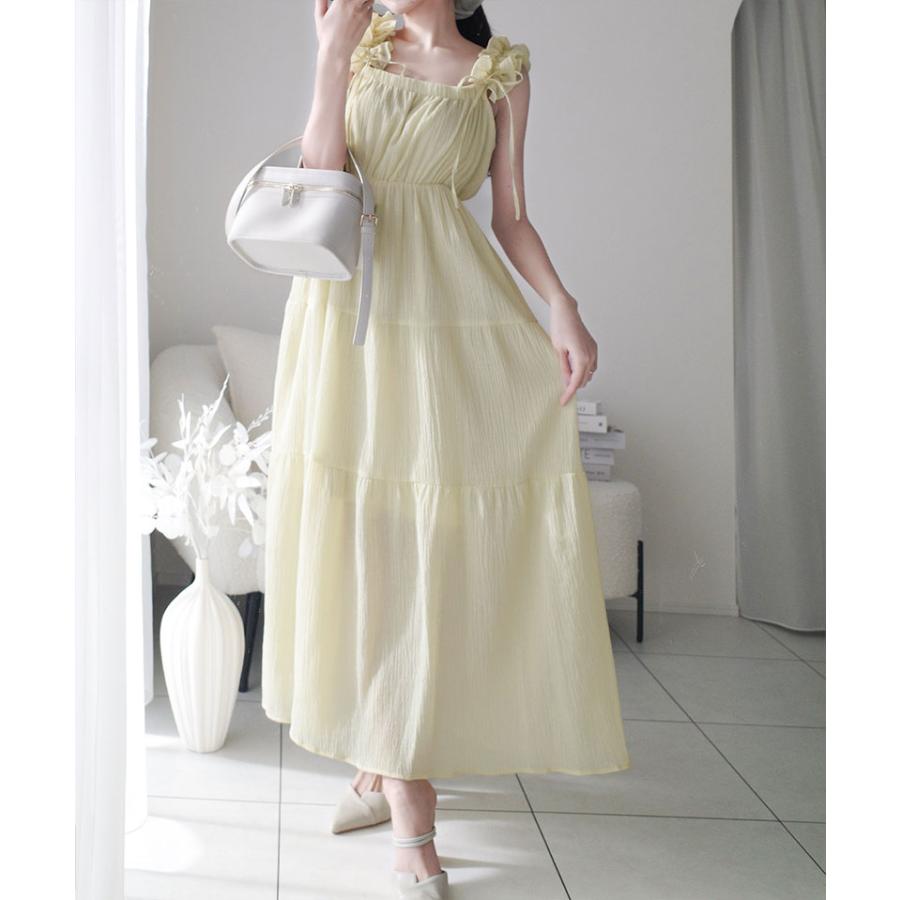 《mily bilet》 ワンピース 夏 レディース フリル ショルダー Aライン キャミワンピース ロング フェミニン エレガント デート お出かけ 2025ss | classicalelf | 15