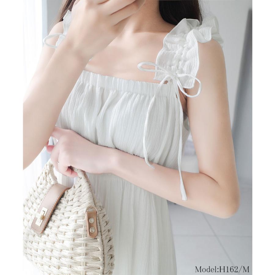 《mily bilet》 ワンピース 夏 レディース フリル ショルダー Aライン キャミワンピース ロング フェミニン エレガント デート お出かけ 2025ss | classicalelf | 03