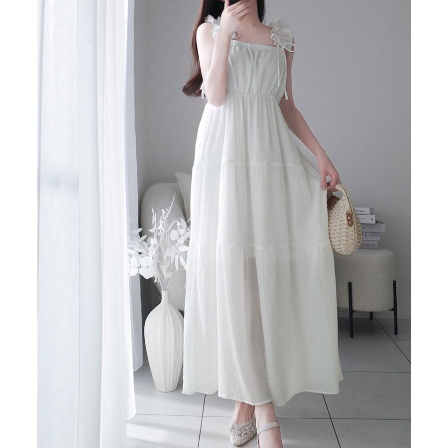 《mily bilet》 ワンピース 夏 レディース フリル ショルダー Aライン キャミワンピース ロング フェミニン エレガント デート お出かけ 2025ss | classicalelf | 06