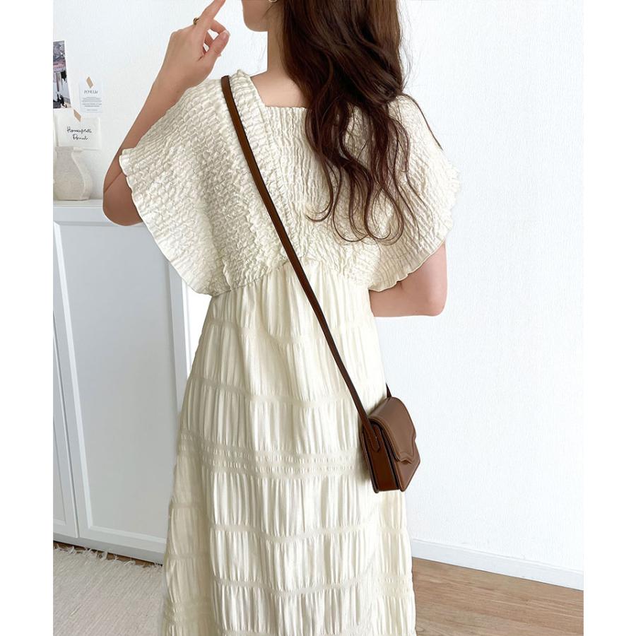 【mily bilet】ワンピース レディース 微光沢 素材 マジョリカ プリーツ ギャザー 使い フレア ワンピ ロング ゆるっと オーバーサイズ 大きいサイズ | classicalelf | 04