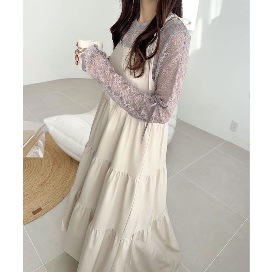 【mily bilet】 トップス Tシャツ レディース シアー ジャガード 総レース 素材 サイド サテン リボン 長袖 レイヤードコーデ 透け感 | classicalelf | 13