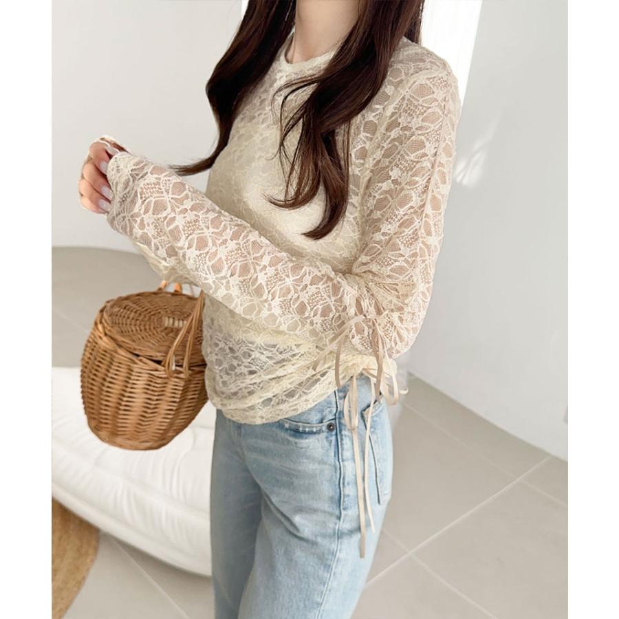 【mily bilet】 トップス Tシャツ レディース シアー ジャガード 総レース 素材 サイド サテン リボン 長袖 レイヤードコーデ 透け感 | classicalelf | 16