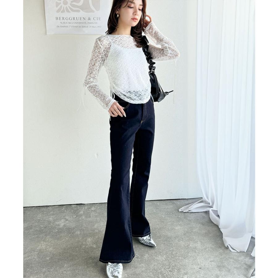 【mily bilet】 トップス Tシャツ レディース シアー ジャガード 総レース 素材 サイド サテン リボン 長袖 レイヤードコーデ 透け感 | classicalelf | 05