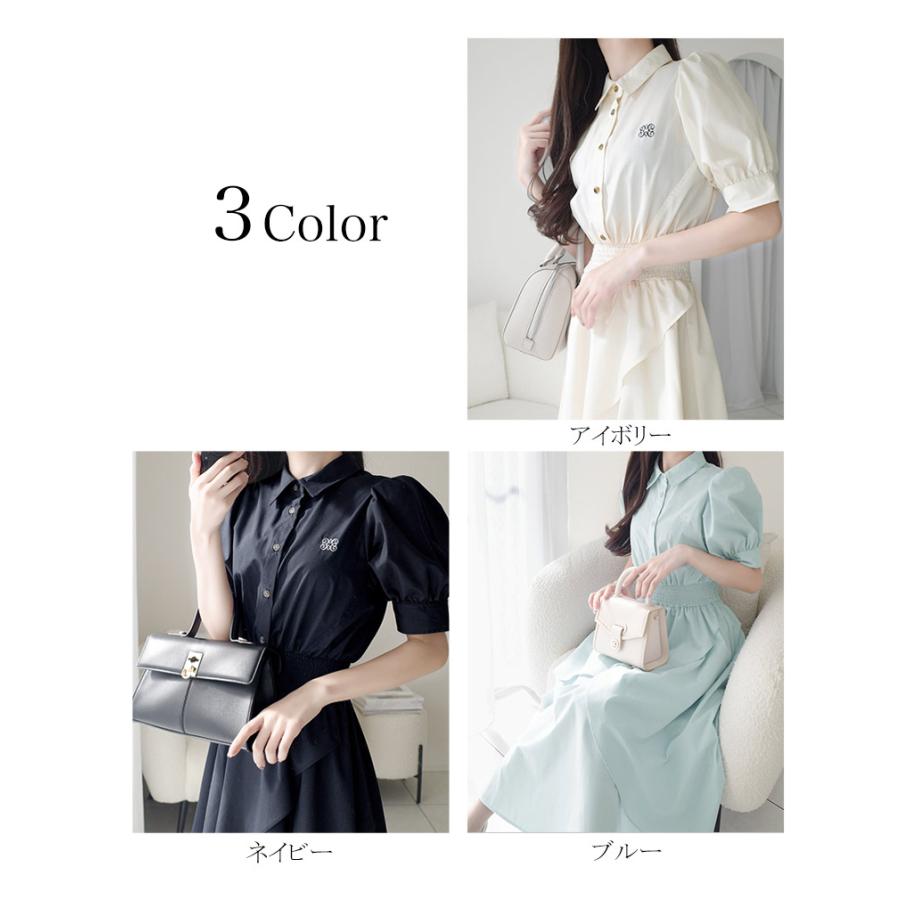 【mily bilet】 ワンピース 夏 レディース フリルスカート シャツワンピース 胸刺繍 上品 可愛らしい デート フェミニン 快適 肌に優しい 大きいサイズ | classicalelf | 01