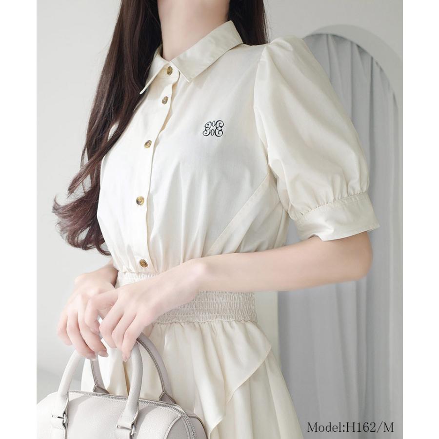 【mily bilet】 ワンピース 夏 レディース フリルスカート シャツワンピース 胸刺繍 上品 可愛らしい デート フェミニン 快適 肌に優しい 大きいサイズ | classicalelf | 02