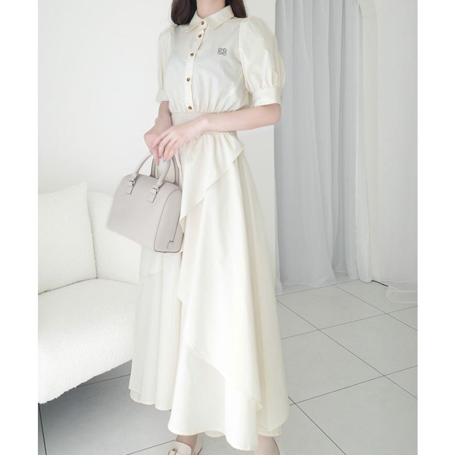 【mily bilet】 ワンピース 夏 レディース フリルスカート シャツワンピース 胸刺繍 上品 可愛らしい デート フェミニン 快適 肌に優しい 大きいサイズ | classicalelf | 03