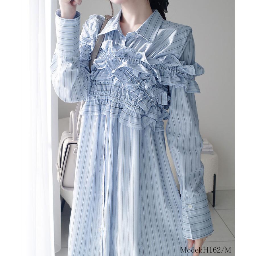 【mily bilet】ワンピース レディース 袖 取外し 可能 マルチウェイ ビスチェ ドッキング ストライプ シャツワンピ 着回し レイヤードコーデ | classicalelf | 08