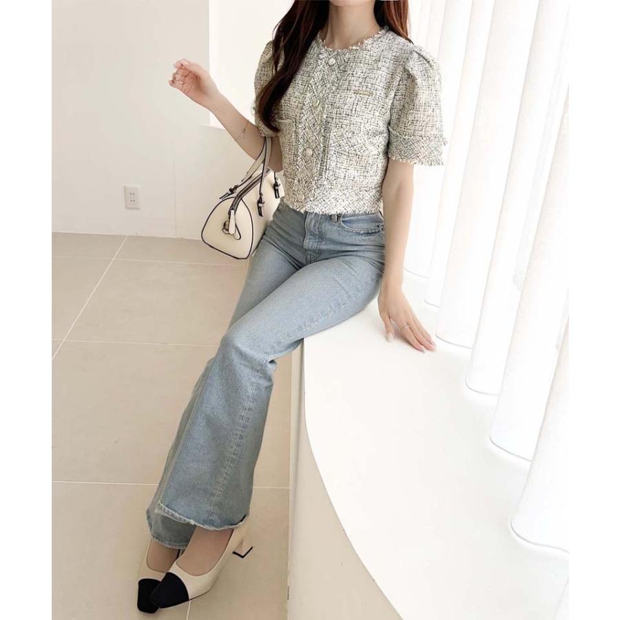 【mily bilet】 ジャケット アウター ノーカラージャケット レディース ラメ ツイード ショート丈 フリンジ ロゴプレート フェミニン 半袖 大きいサイズ | classicalelf | 08