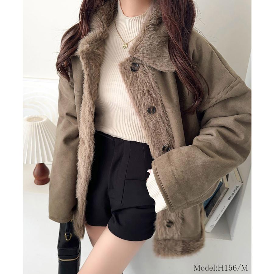 【mily bilet】アウター コート レディース ファー切り替え スウェードライク ミドル丈 上品 主役級 ふわふわ スウェード調 オーバーシルエット | classicalelf | 11