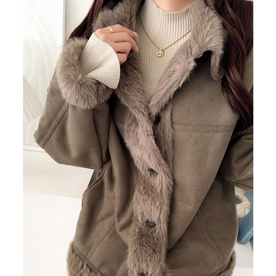【mily bilet】アウター コート レディース ファー切り替え スウェードライク ミドル丈 上品 主役級 ふわふわ スウェード調 オーバーシルエット | classicalelf | 12