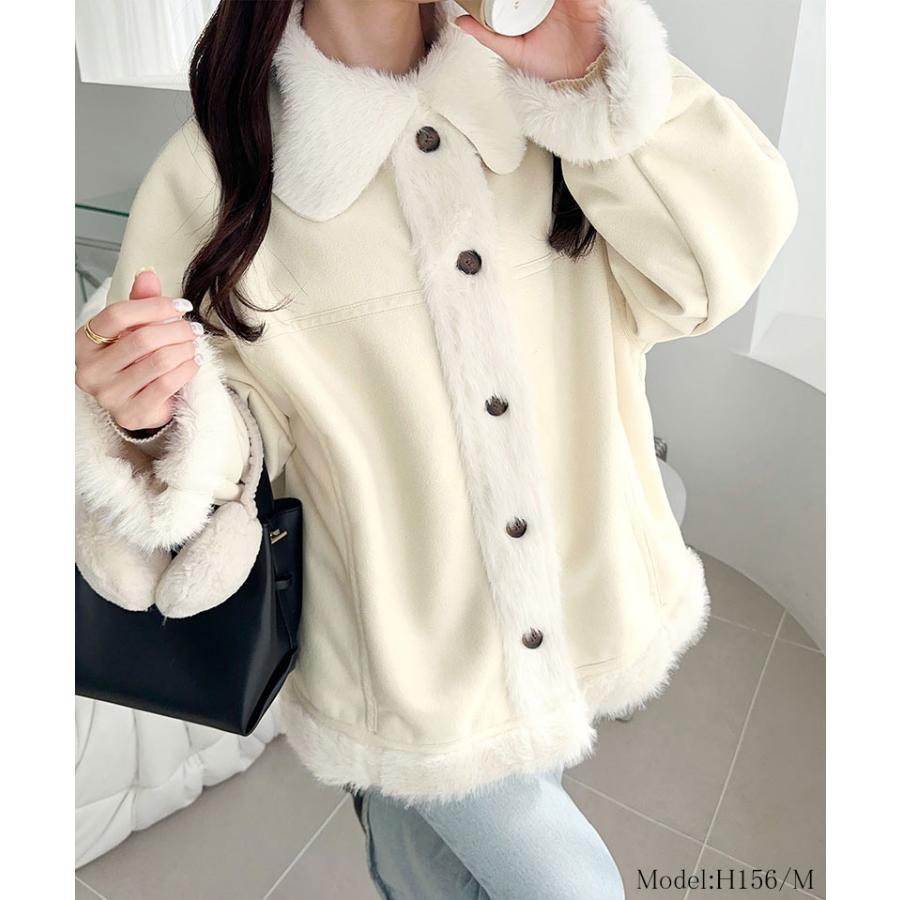 【mily bilet】アウター コート レディース ファー切り替え スウェードライク ミドル丈 上品 主役級 ふわふわ スウェード調 オーバーシルエット | classicalelf | 02