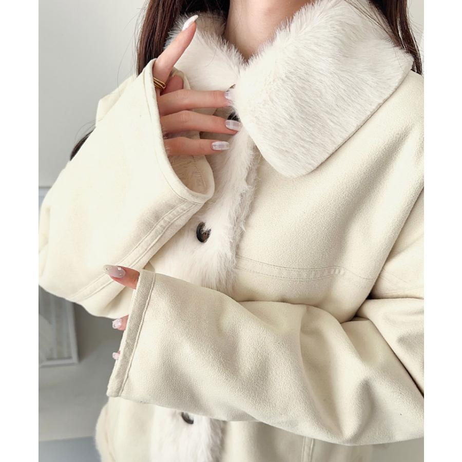 【mily bilet】アウター コート レディース ファー切り替え スウェードライク ミドル丈 上品 主役級 ふわふわ スウェード調 オーバーシルエット | classicalelf | 03