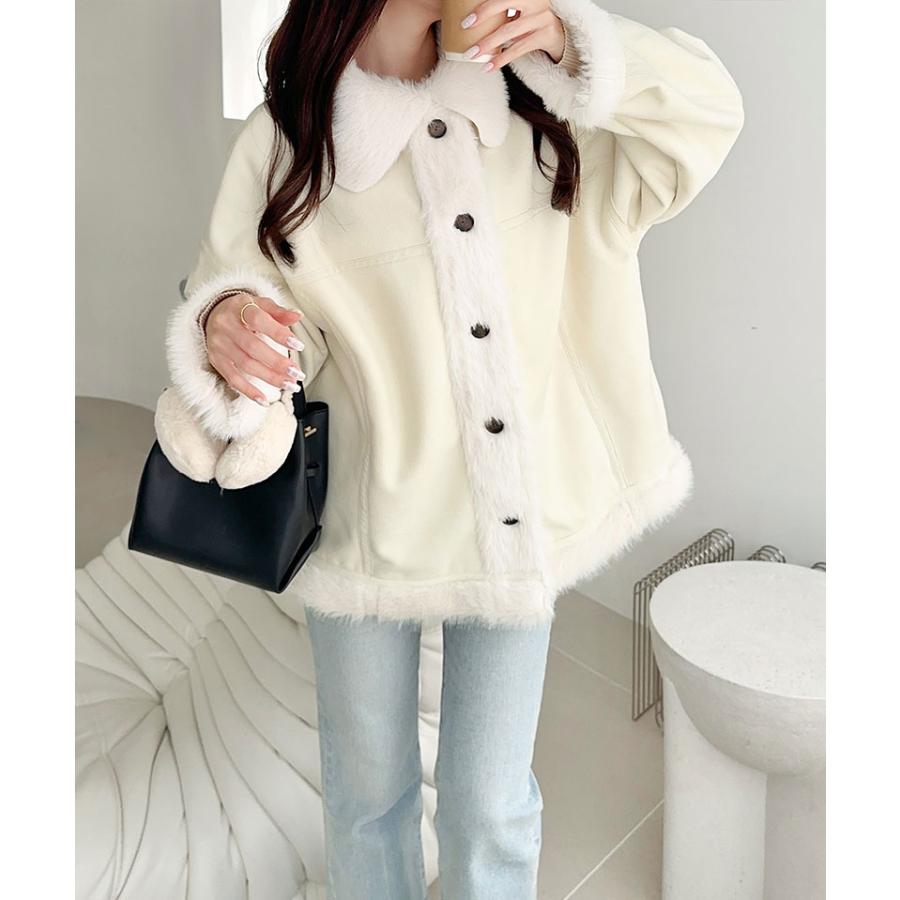 【mily bilet】アウター コート レディース ファー切り替え スウェードライク ミドル丈 上品 主役級 ふわふわ スウェード調 オーバーシルエット | classicalelf | 04