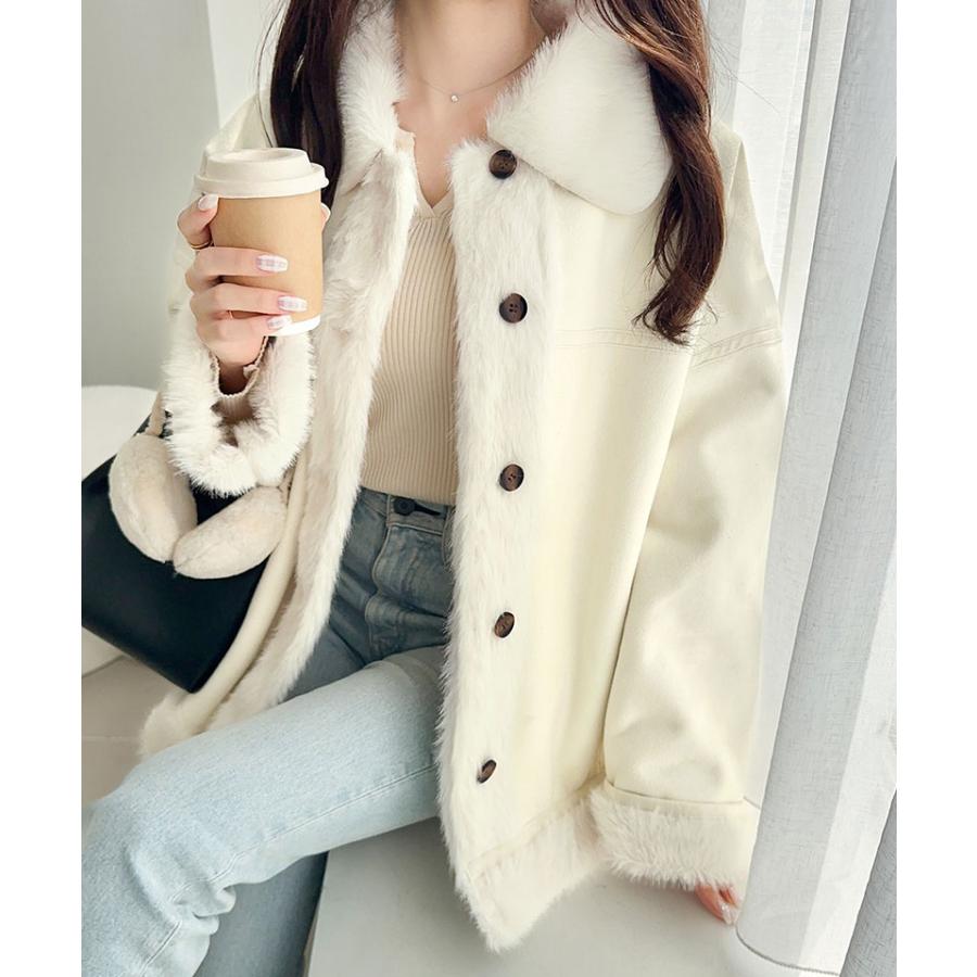 【mily bilet】アウター コート レディース ファー切り替え スウェードライク ミドル丈 上品 主役級 ふわふわ スウェード調 オーバーシルエット | classicalelf | 05